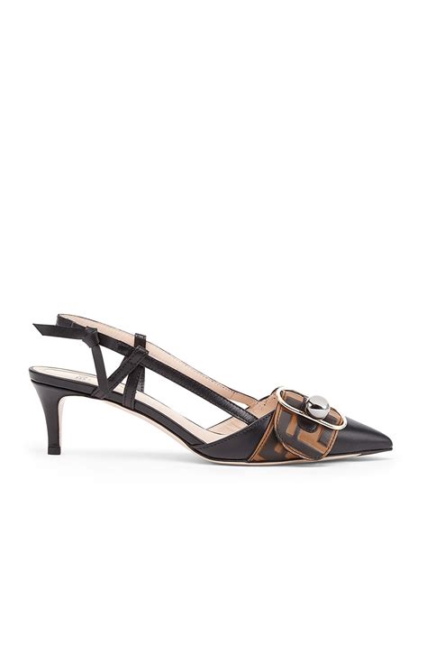 fendi black kitten heel slingback with logo|Fendi sandals for women.